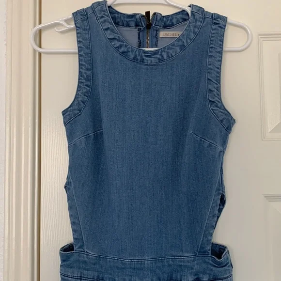 RACHEL ROY DENIM JUMPSUIT CUTOUT OVERALLS WIDE LEG LIGHT WASH - Picture 4 of 16